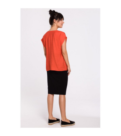 B150 Bluzka z krótkim rękawem zapinana na guziki - pomarańczowa