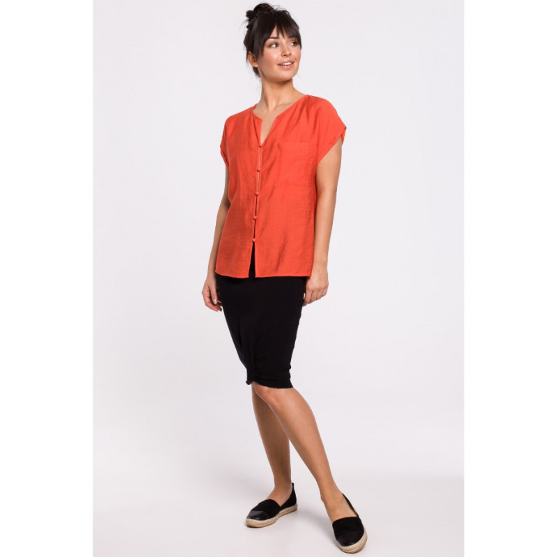B150 Bluzka z krótkim rękawem zapinana na guziki - pomarańczowa