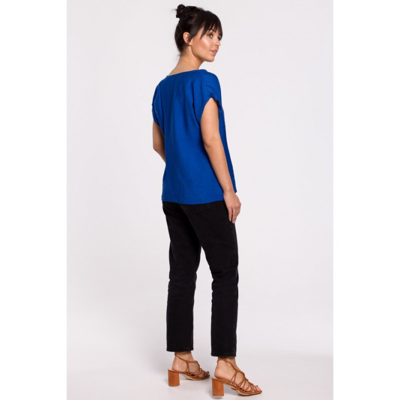 B150 Bluzka z krótkim rękawem zapinana na guziki - chabrowa