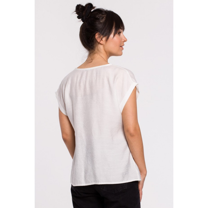 B150 Bluzka z krótkim rękawem zapinana na guziki - biała