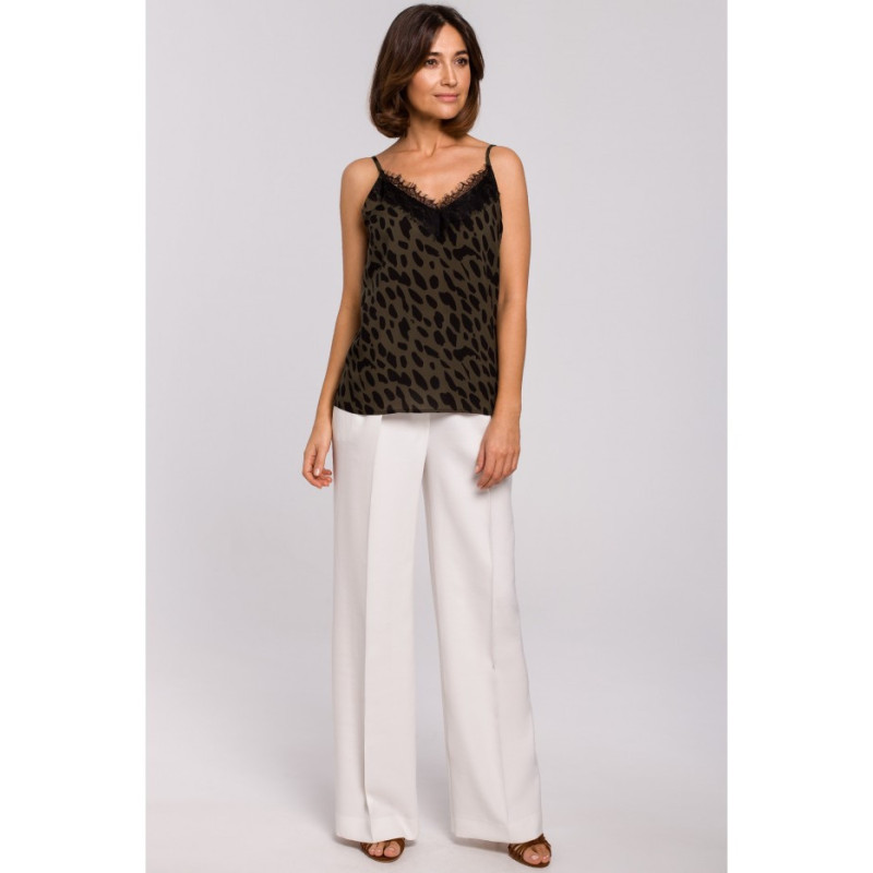 S203 Spodnie z gumą w pasie i szerokimi nogawkami - ecru