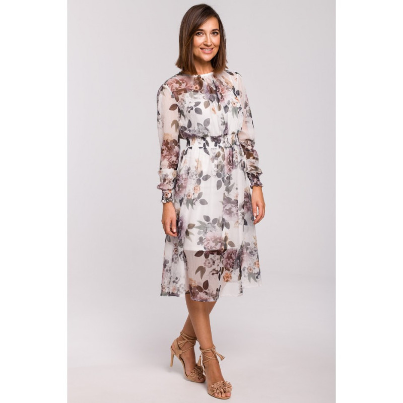 S213 Szyfonowa sukienka midi z długimi rękawami - model 1