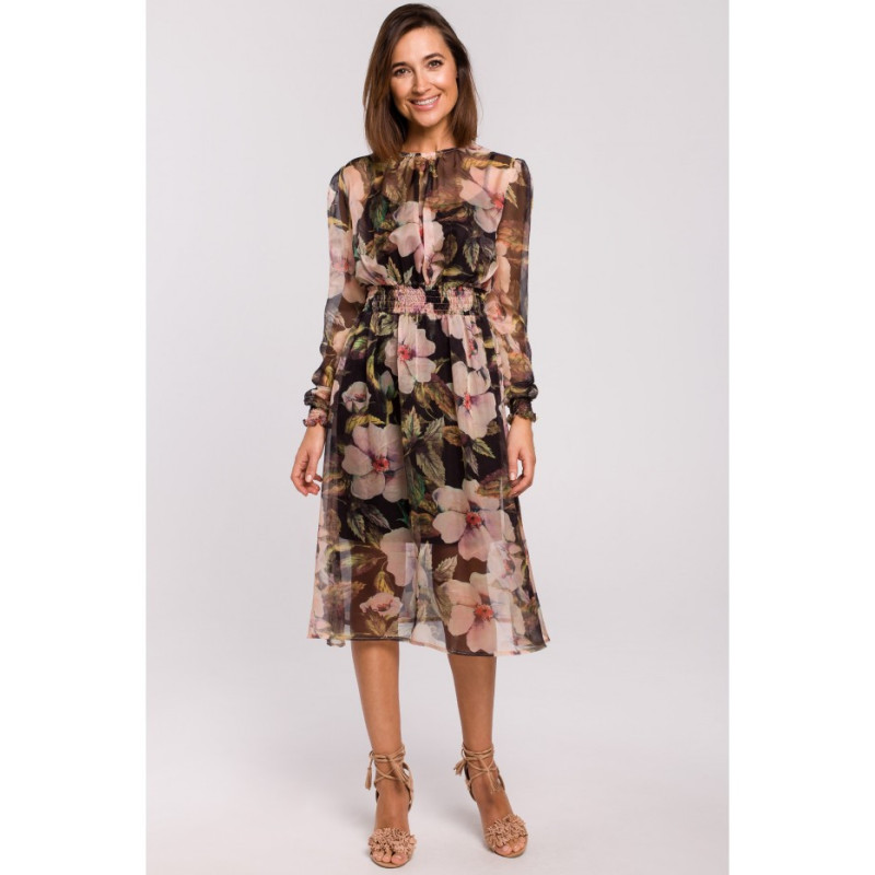 S213 Szyfonowa sukienka midi z długimi rękawami - model 3