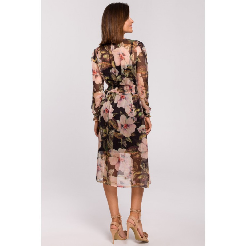 S213 Szyfonowa sukienka midi z długimi rękawami - model 3