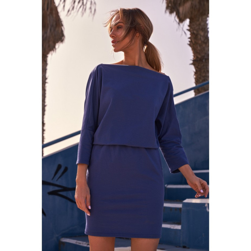 M495 Sukienka mini z lampasem do regulacji tyłu - indygo