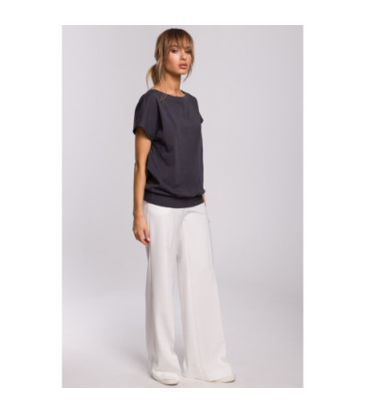 M498 Bluzka z krótkimi rękawami i zakładką z tyłu - stalowa