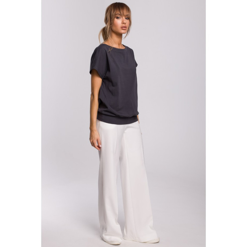 M498 Bluzka z krótkimi rękawami i zakładką z tyłu - stalowa