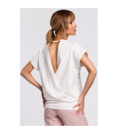 M498 Bluzka z krótkimi rękawami i zakładką z tyłu - ecru