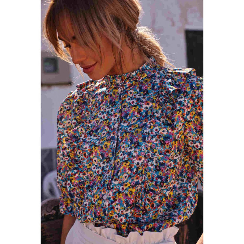 M504 Bluzka z falbankami w kwiatuszki - model 2