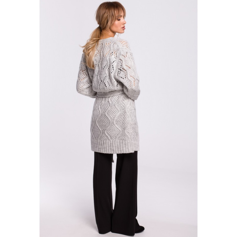 M512 Ażurowy kardigan z paskiem - szary