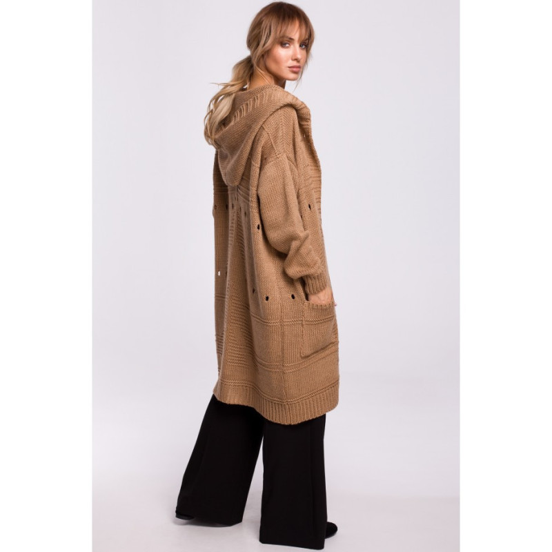 M513 Kardigan ażurowy z kapturem - beżowy