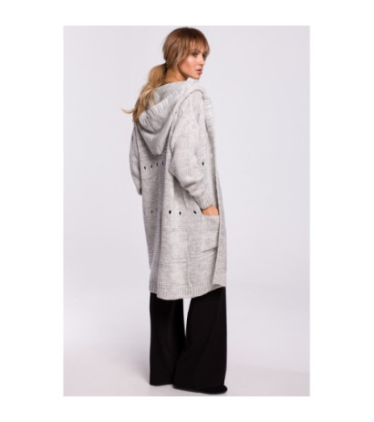 M513 Kardigan ażurowy z kapturem - szary