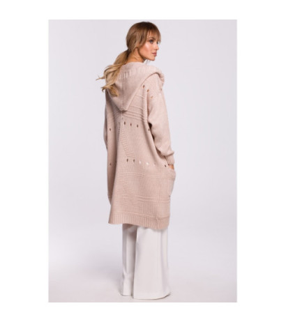 M513 Kardigan ażurowy z kapturem - pudrowy