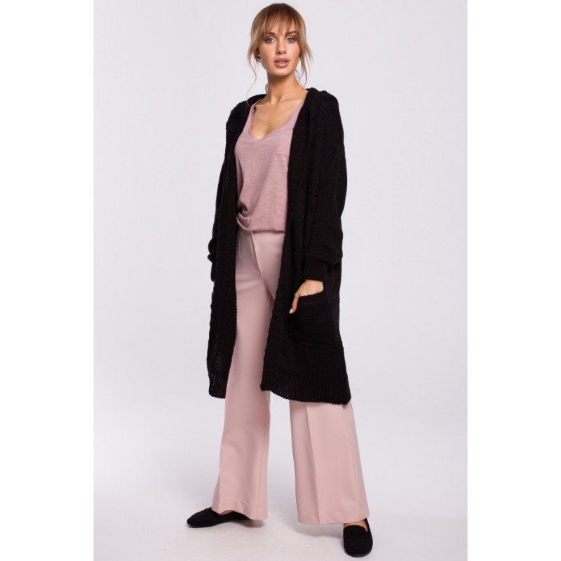 M513 Kardigan ażurowy z kapturem - czarny