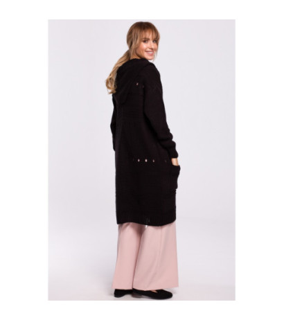 M513 Kardigan ażurowy z kapturem - czarny