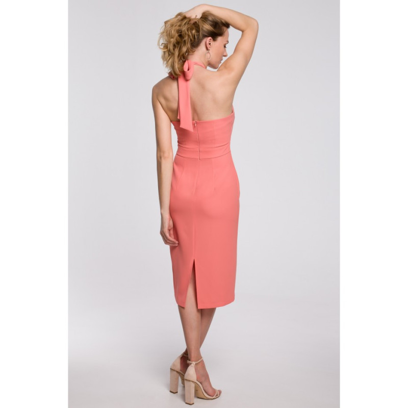 K043 Sukienka wiązana wokół szyi - pomarańczowa