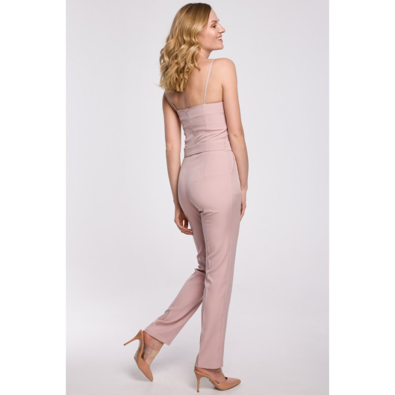 K051 Dopasowany kombinezon na ramiączkach - brudny róż