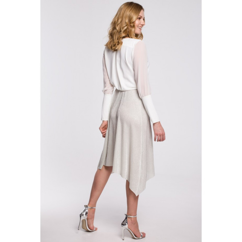 K058 Asymetryczna plisowana spódniczka - srebrna