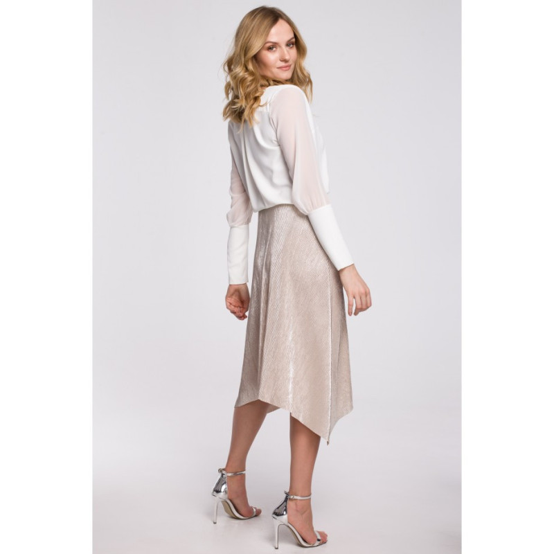 K058 Asymetryczna plisowana spódniczka - złota