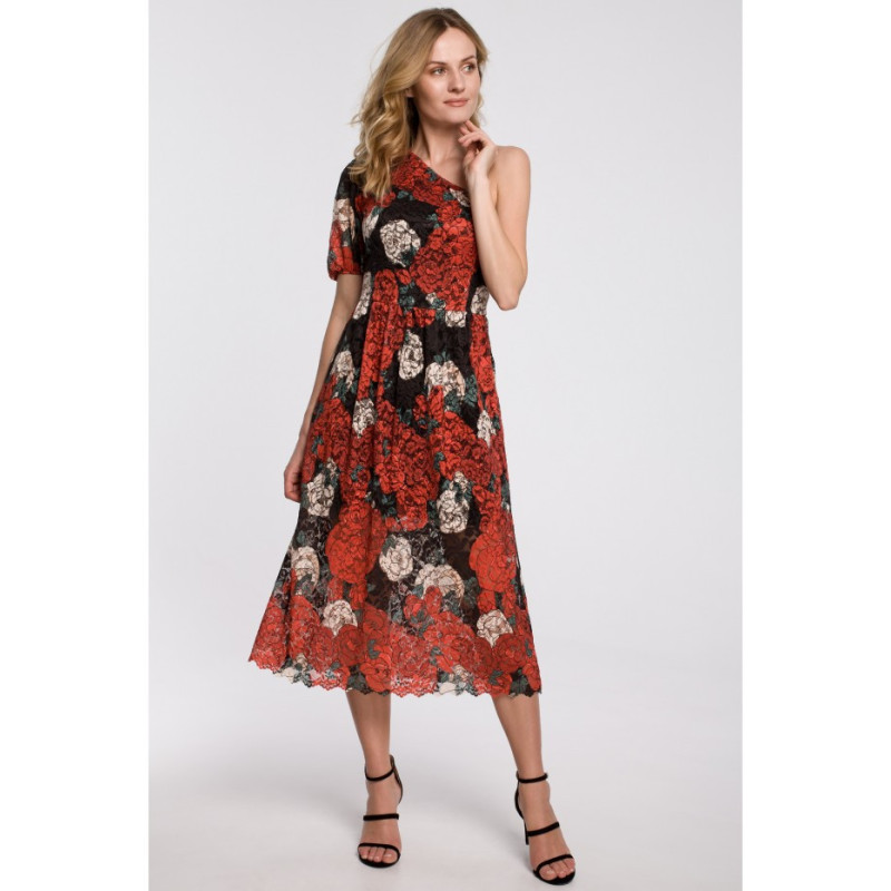 K062 Asymetryczna sukienka na jedno ramię - model 1