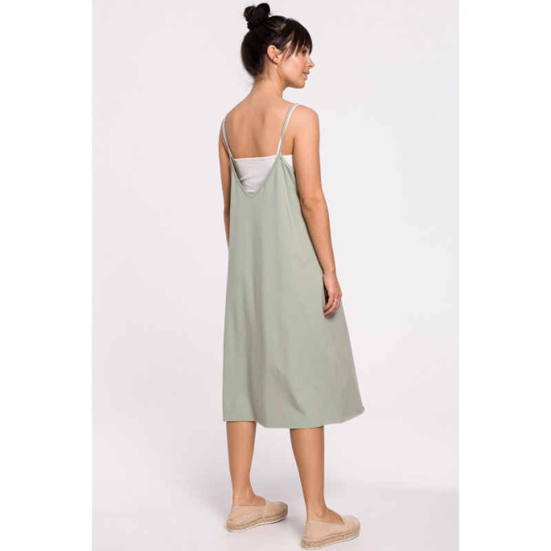 B154 Sukienka warstwowa na ramiączkach - pistacjowa