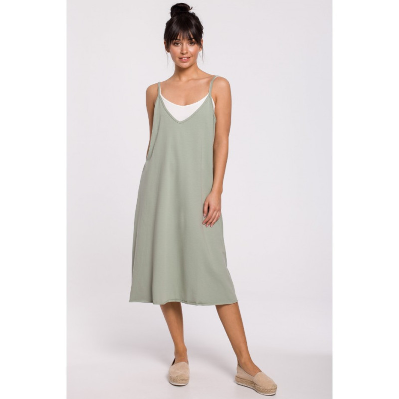 B154 Sukienka warstwowa na ramiączkach - pistacjowa