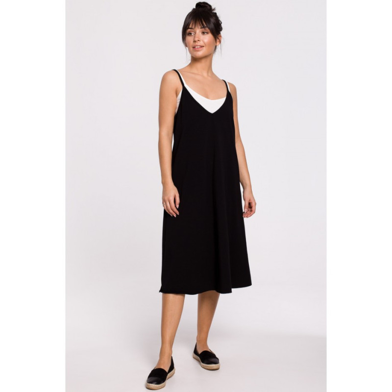 B154 Sukienka warstwowa na ramiączkach - czarna