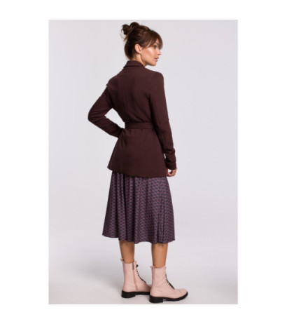 B159 Niezapinany żakiet z paskiem i klamrą - brązowy