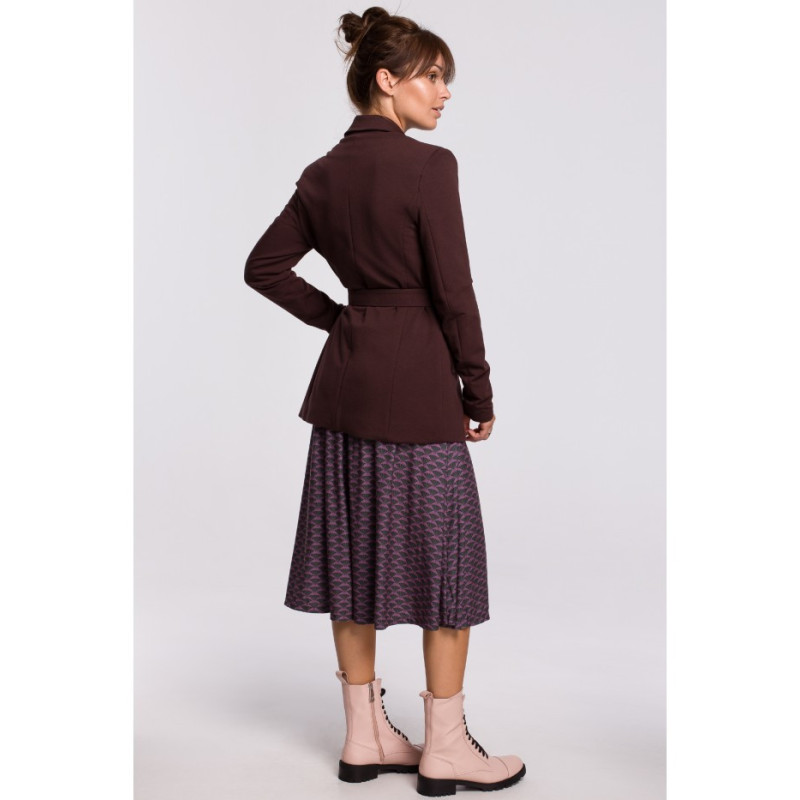 B159 Niezapinany żakiet z paskiem i klamrą - brązowy