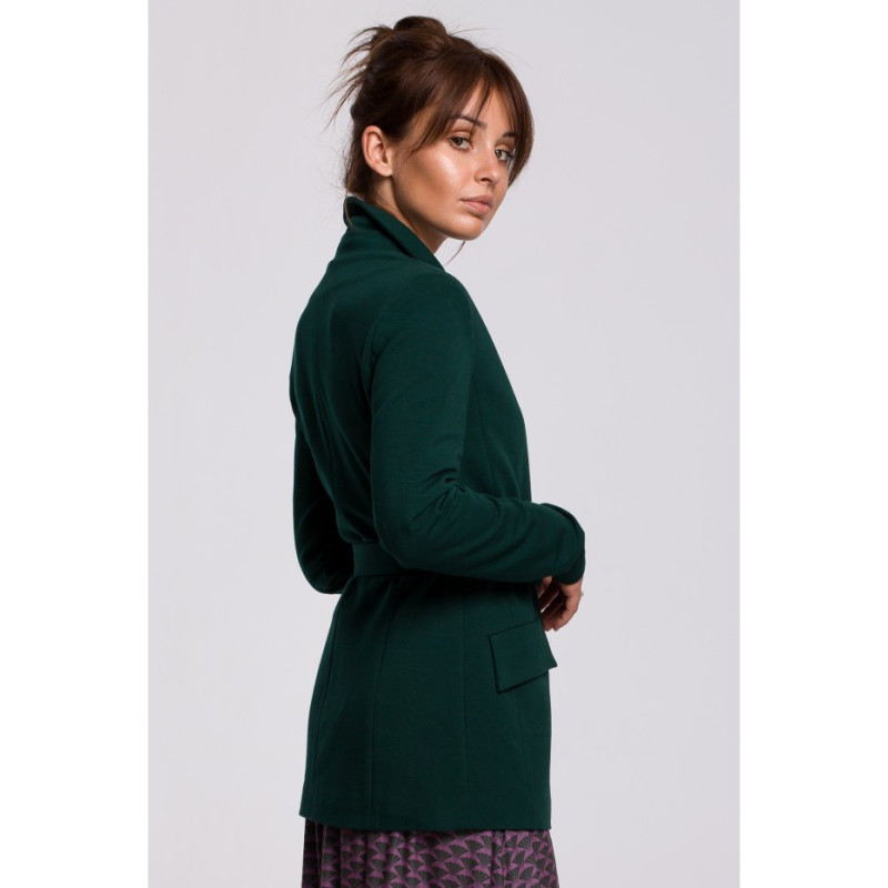 B159 Niezapinany żakiet z paskiem i klamrą - ciemnozielony