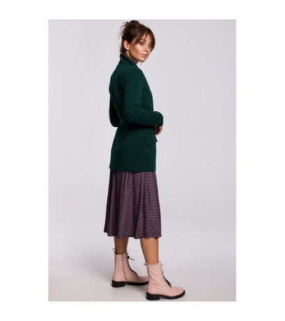 B159 Niezapinany żakiet z paskiem i klamrą - ciemnozielony