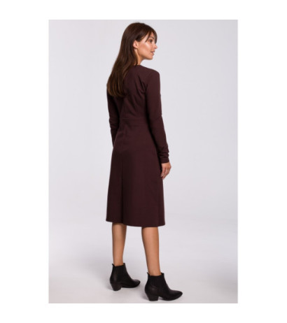 B161 Kopertowa sukienka z paskiem - brązowa