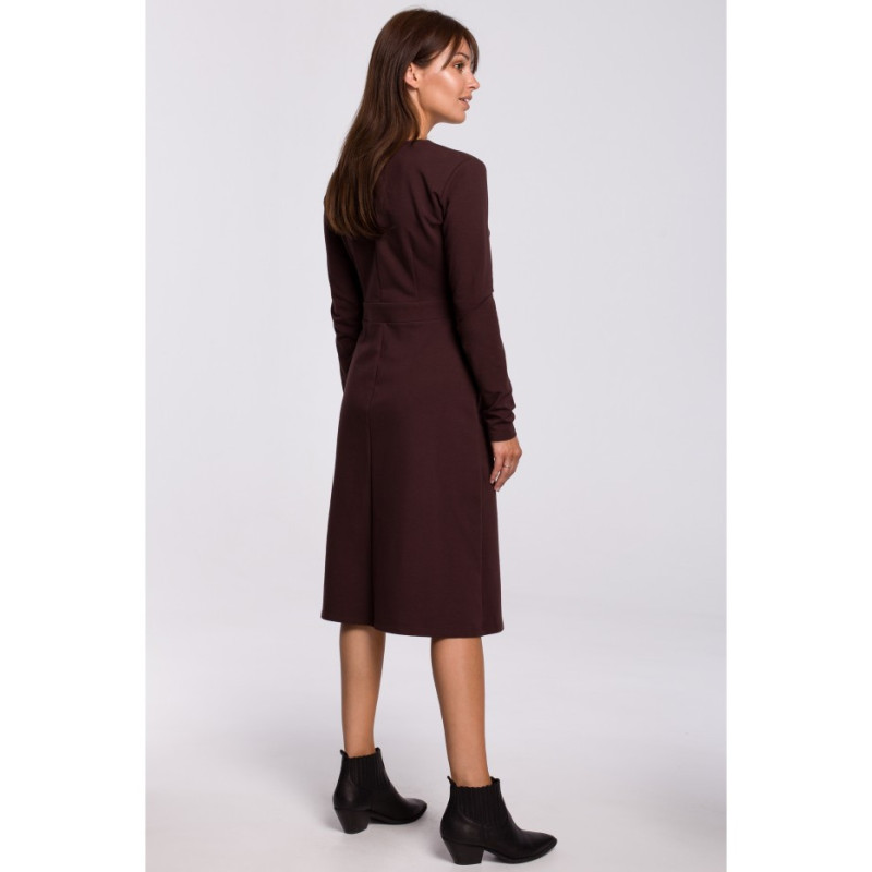 B161 Kopertowa sukienka z paskiem - brązowa