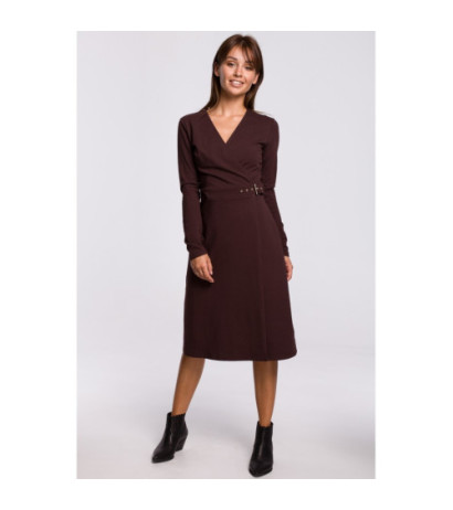 B161 Kopertowa sukienka z paskiem - brązowa