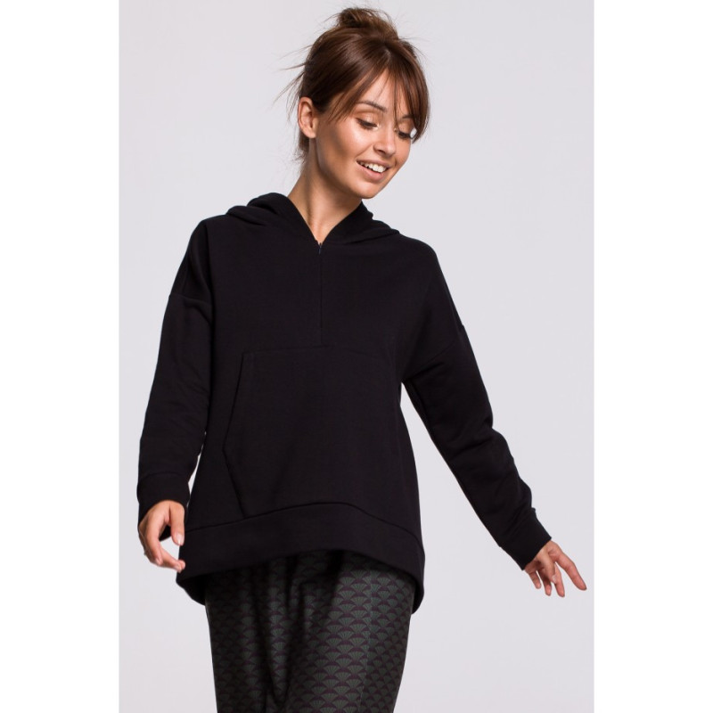 B166 Bluza z kieszenią kangurek i kapturem - czarna