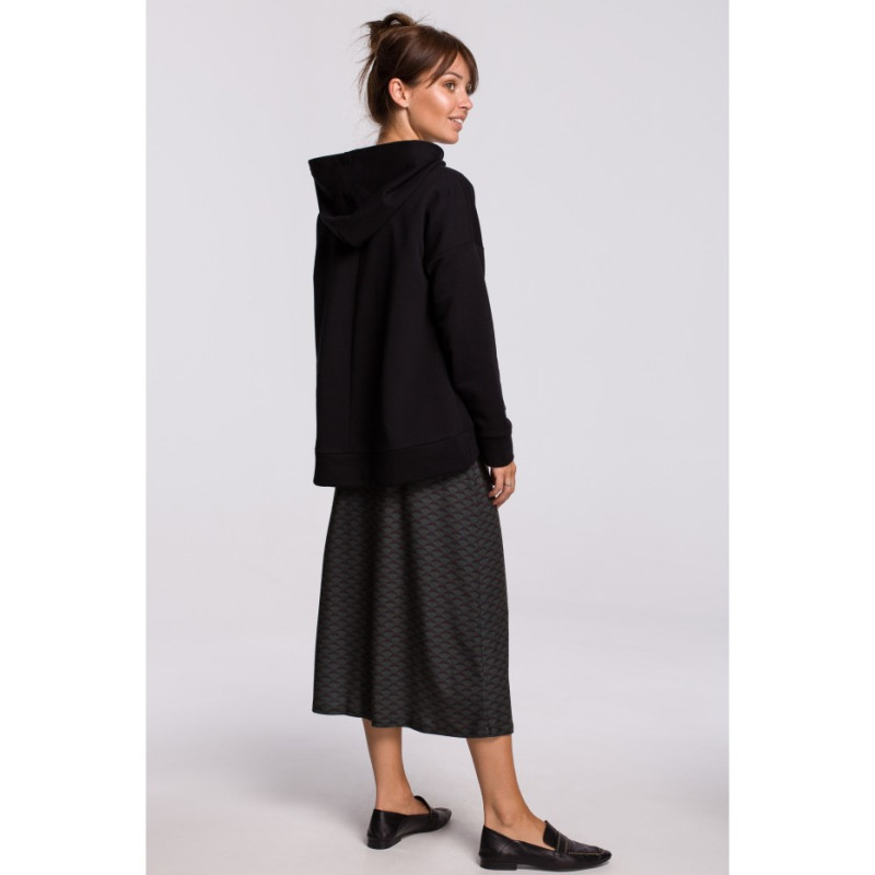 B166 Bluza z kieszenią kangurek i kapturem - czarna