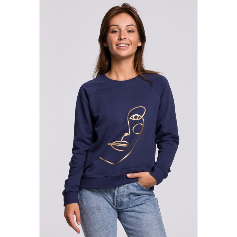 B167 Stylowa bluza z nadrukiem - niebieska