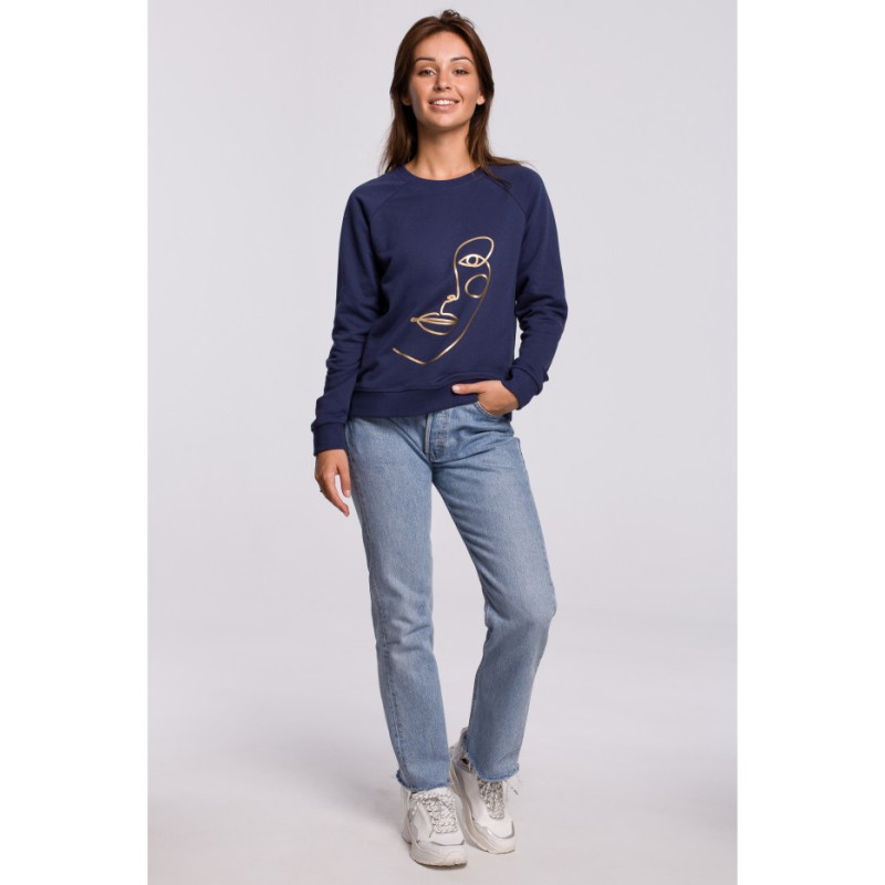 B167 Stylowa bluza z nadrukiem - niebieska