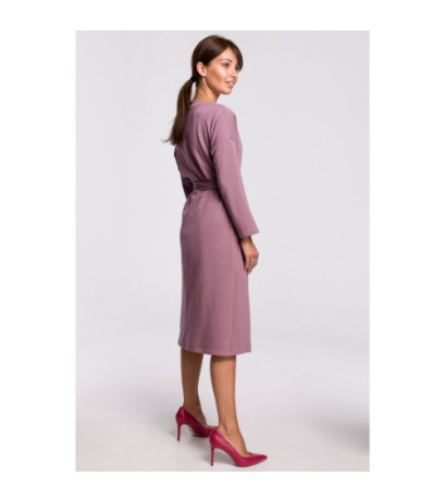 B178 Elegancka sukienka z paskiem w talii - wrzosowa