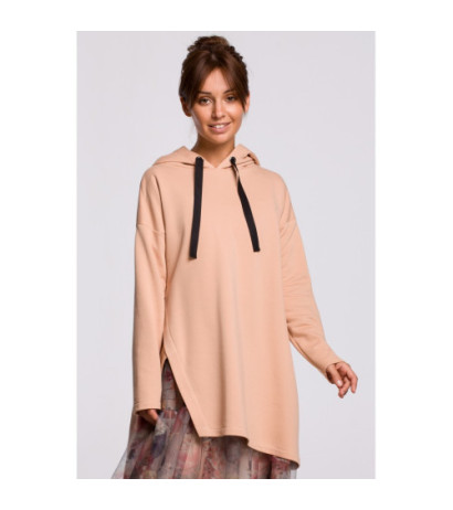 B179 Bluza z kapturem i asymetrycznym rozcięciem - beżowa