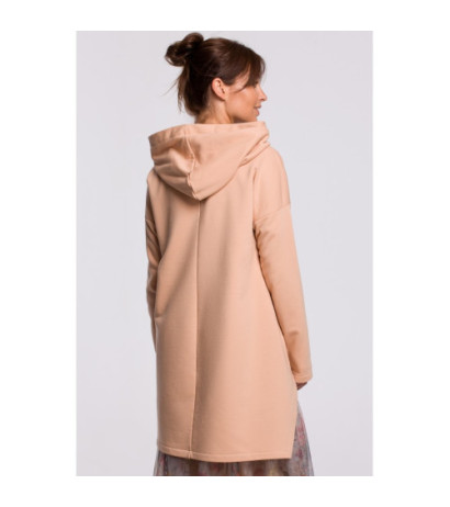 B179 Bluza z kapturem i asymetrycznym rozcięciem - beżowa