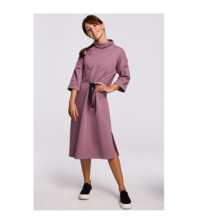 B181 Sukienka midi z ozdobnym wiązaniem z przodu - wrzosowa