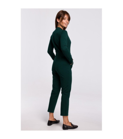 B182 Kopertowy kombinezon z paskiem i klamrą - ciemnozielony