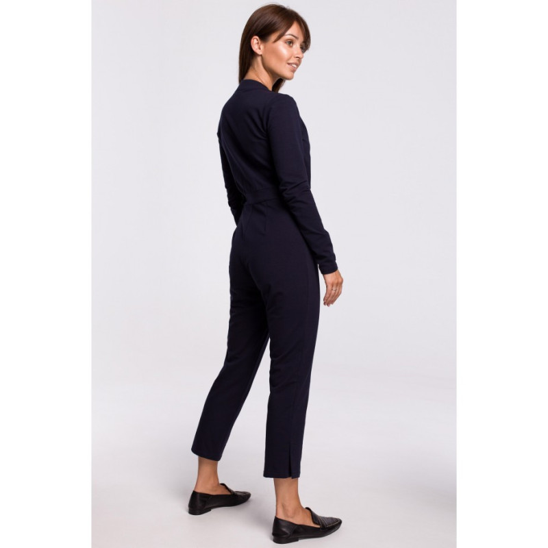 B182 Kopertowy kombinezon z paskiem i klamrą - granatowy