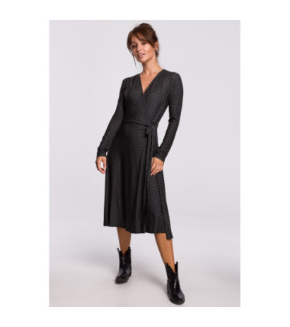 B183 Kopertowa sukienka z wiązaniem we wzór - model 1