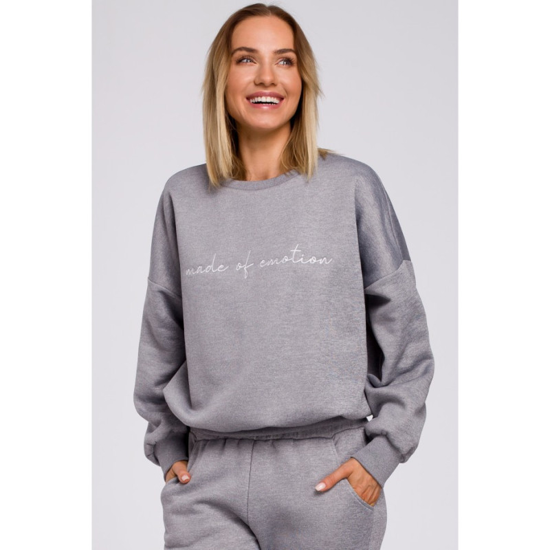 M536 Bluza szeroka z haftem - stalowa