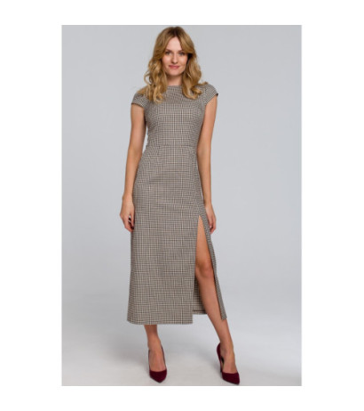 K071 Sukienka midi z półrękawkami - brązowa