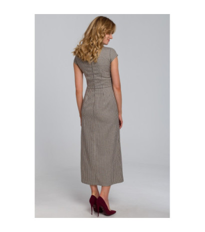 K071 Sukienka midi z półrękawkami - brązowa