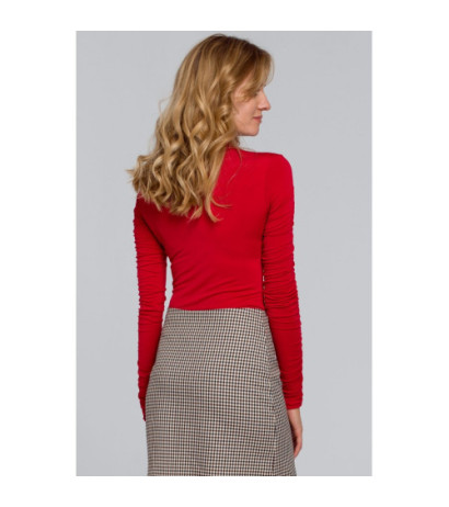 K072 Body z golfem i marszczonymi rękawami - czerwony
