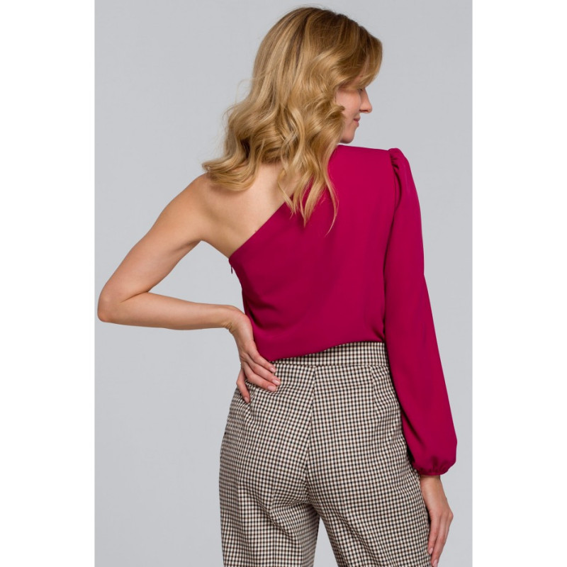 K080 Bluzka na jedno ramię - śliwkowa